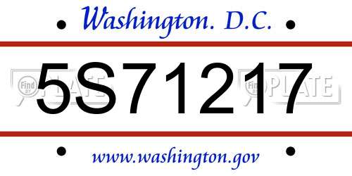 5S71217 District Of Columbia License Plate