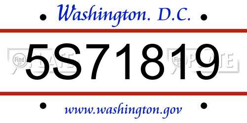 5S71819 District Of Columbia License Plate