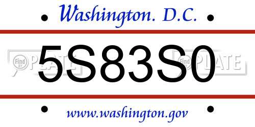 5S83S0 District Of Columbia License Plate