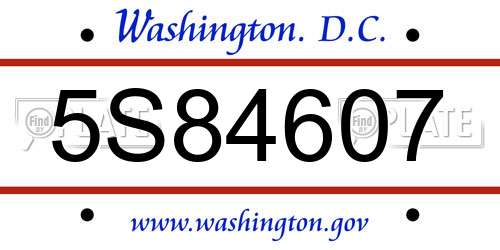 5S84607 District Of Columbia License Plate