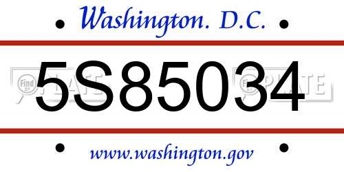 5S85034 District Of Columbia License Plate