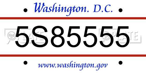 5S85555 District Of Columbia License Plate