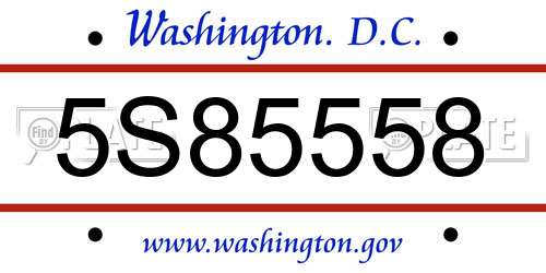 5S85558 District Of Columbia License Plate