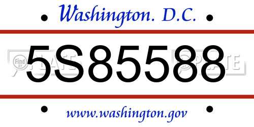 5S85588 District Of Columbia License Plate