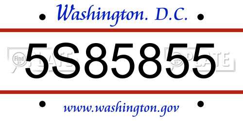 5S85855 District Of Columbia License Plate