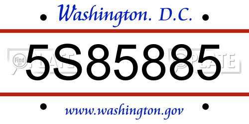 5S85885 District Of Columbia License Plate