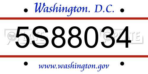 5S88034 District Of Columbia License Plate