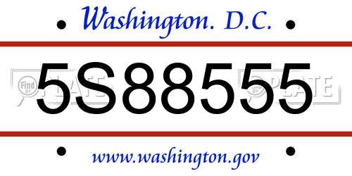 5S88555 District Of Columbia License Plate