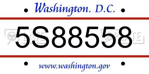 5S88558 District Of Columbia License Plate