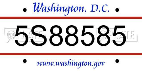 5S88585 District Of Columbia License Plate