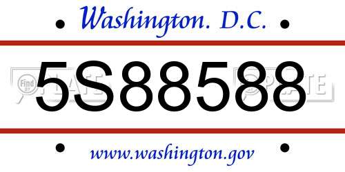 5S88588 District Of Columbia License Plate