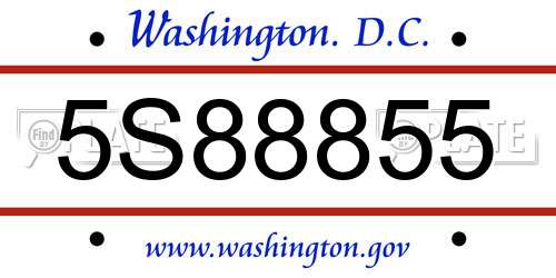 5S88855 District Of Columbia License Plate