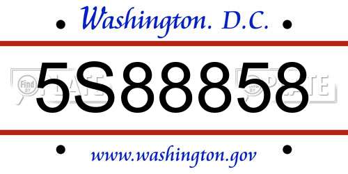 5S88858 District Of Columbia License Plate