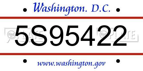 5S95422 District Of Columbia License Plate