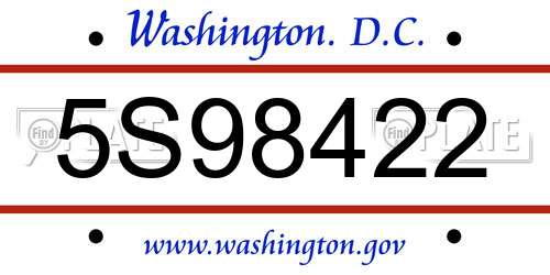 5S98422 District Of Columbia License Plate