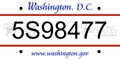5S98477 District Of Columbia License Plate