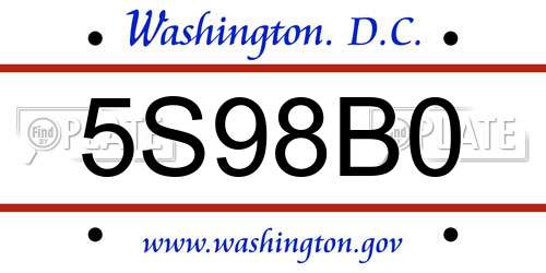 5S98B0 District Of Columbia License Plate