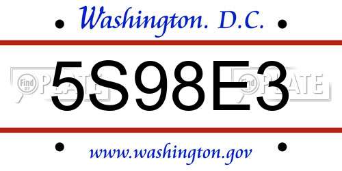 5S98E3 District Of Columbia License Plate
