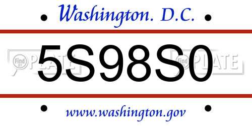5S98S0 District Of Columbia License Plate