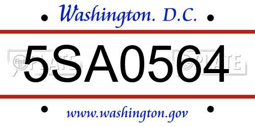 5SA0564 District Of Columbia License Plate