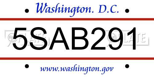 5SAB291 District Of Columbia License Plate