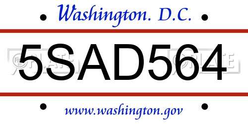 5SAD564 District Of Columbia License Plate