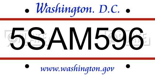 5SAM596 District Of Columbia License Plate