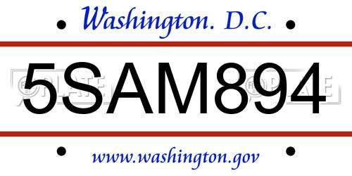 5SAM894 District Of Columbia License Plate