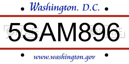 5SAM896 District Of Columbia License Plate