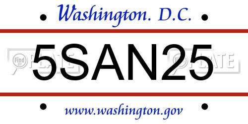 5SAN25 District Of Columbia License Plate