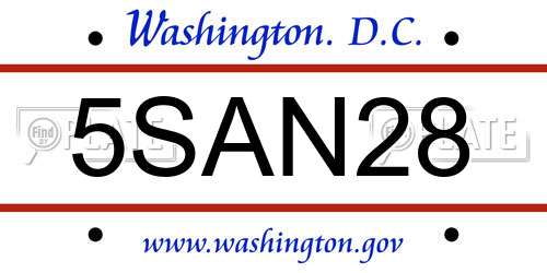 5SAN28 District Of Columbia License Plate