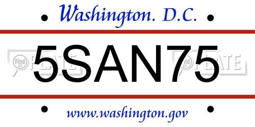 5SAN75 District Of Columbia License Plate