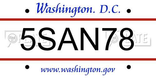 5SAN78 District Of Columbia License Plate