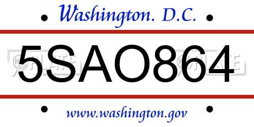 5SAO864 District Of Columbia License Plate