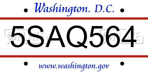 5SAQ564 District Of Columbia License Plate