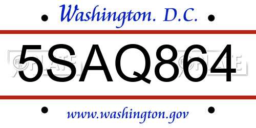 5SAQ864 District Of Columbia License Plate