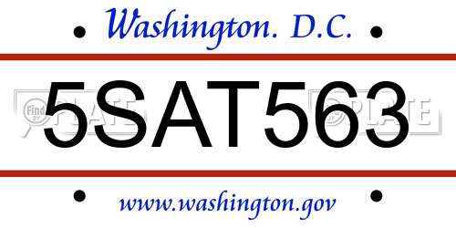 5SAT563 District Of Columbia License Plate