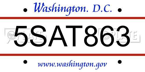 5SAT863 District Of Columbia License Plate
