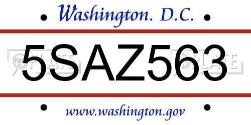 5SAZ563 District Of Columbia License Plate