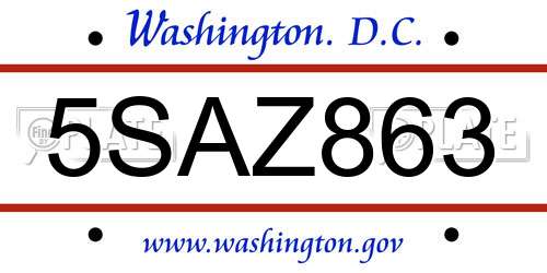 5SAZ863 District Of Columbia License Plate