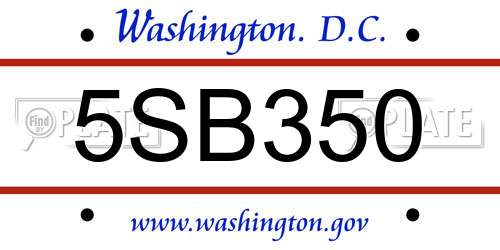 5SB350 District Of Columbia License Plate