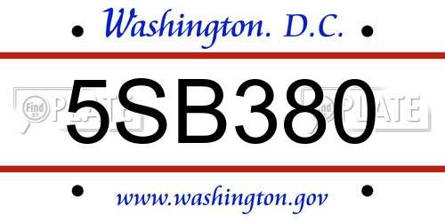 5SB380 District Of Columbia License Plate