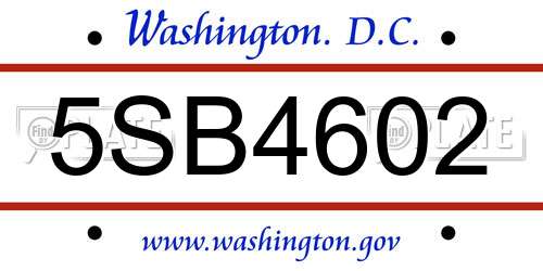 5SB4602 District Of Columbia License Plate