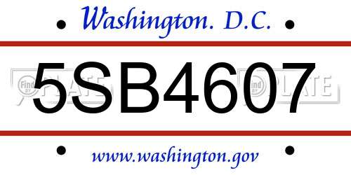 5SB4607 District Of Columbia License Plate