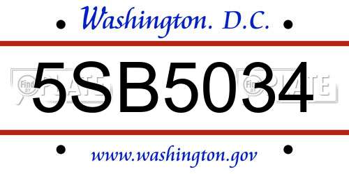 5SB5034 District Of Columbia License Plate