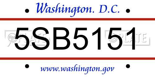 5SB5151 District Of Columbia License Plate