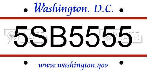 5SB5555 District Of Columbia License Plate
