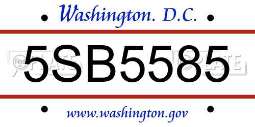 5SB5585 District Of Columbia License Plate