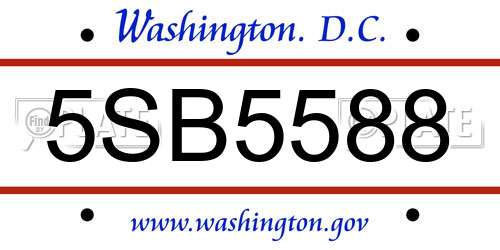 5SB5588 District Of Columbia License Plate