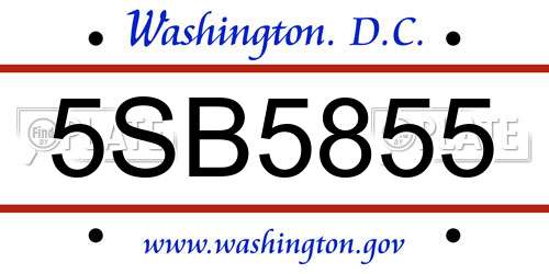 5SB5855 District Of Columbia License Plate